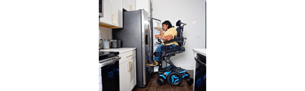 Person using a complex rehab power wheelchair at home